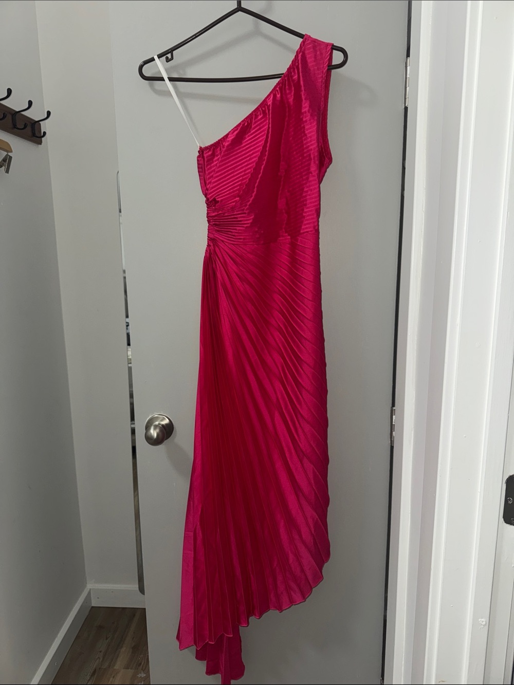 One-Shoulder Fuchsia Pleated Evening Dress